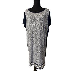 Michael Kors Shift Dress 2X Navy Blue Ivory White Short Sleeve Washable NEW